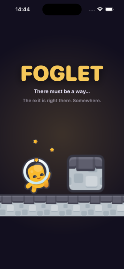 Foglet title screen: a foglet walks into a wall